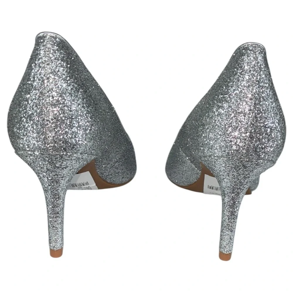 ON 34th Jeules Silver Glitter Pointed Toe Pumps‎ Kitten Heels Wedding Party 6M